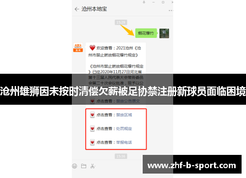 沧州雄狮因未按时清偿欠薪被足协禁注册新球员面临困境